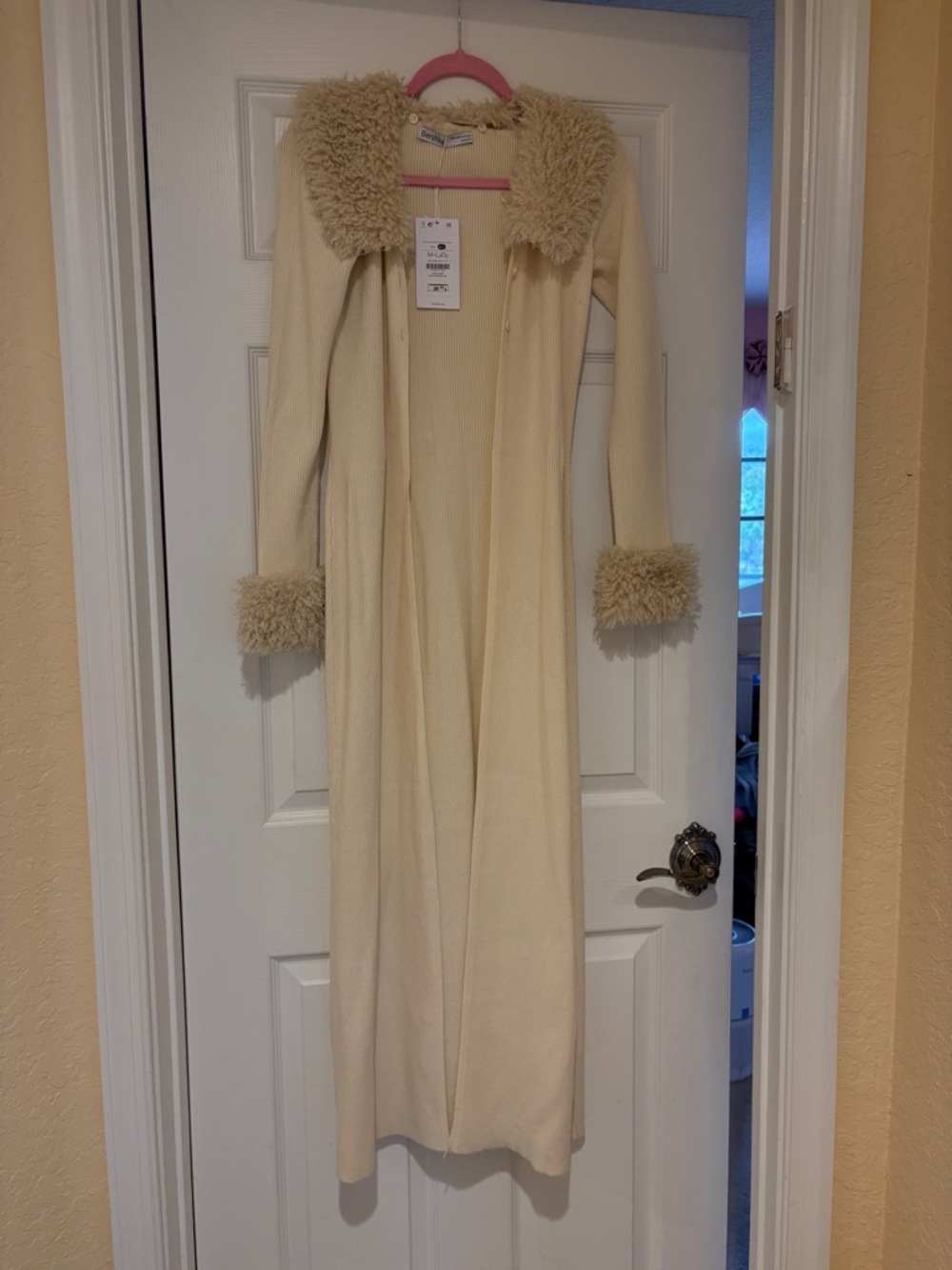 Bershka Cream Teddy-Trim Long Cardigan NWT - Picture 8 of 9